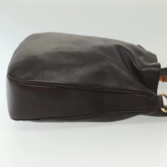 GUCCI Bamboo Hand Bag Leather 2way Black Gold 001 1577 Auth ep10141 - Picture 5 of 16